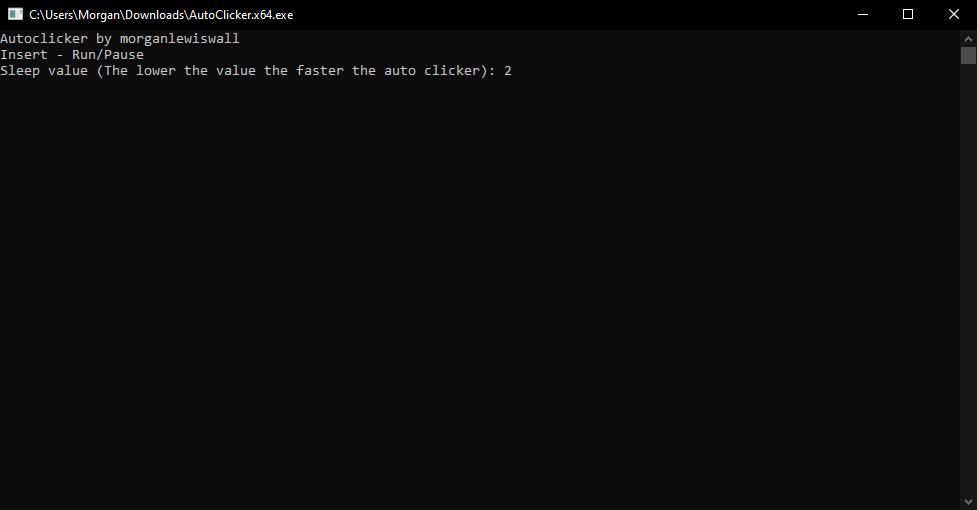 AutoClicker running in the console.